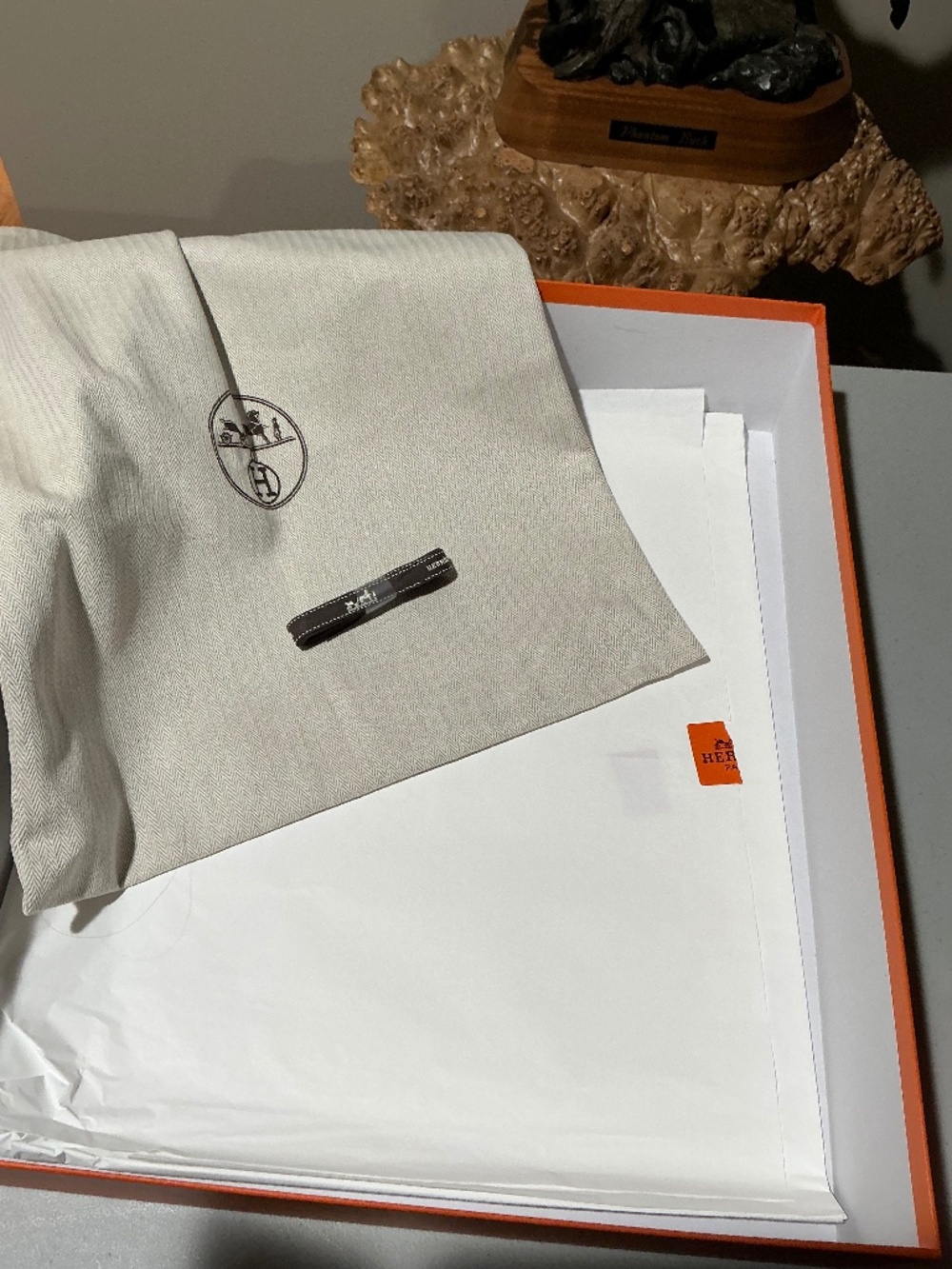 Authentic Hermes 18x14.5 box, dust bag and ribbon